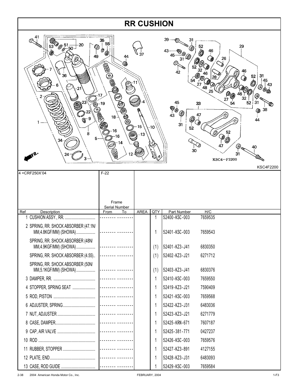 Rr cushion | HONDA CRF250X'04 User Manual | Page 84 / 118