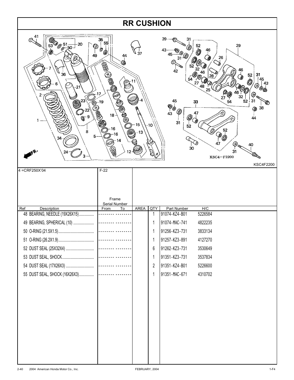 Rr cushion | HONDA CRF250X'04 User Manual | Page 86 / 118