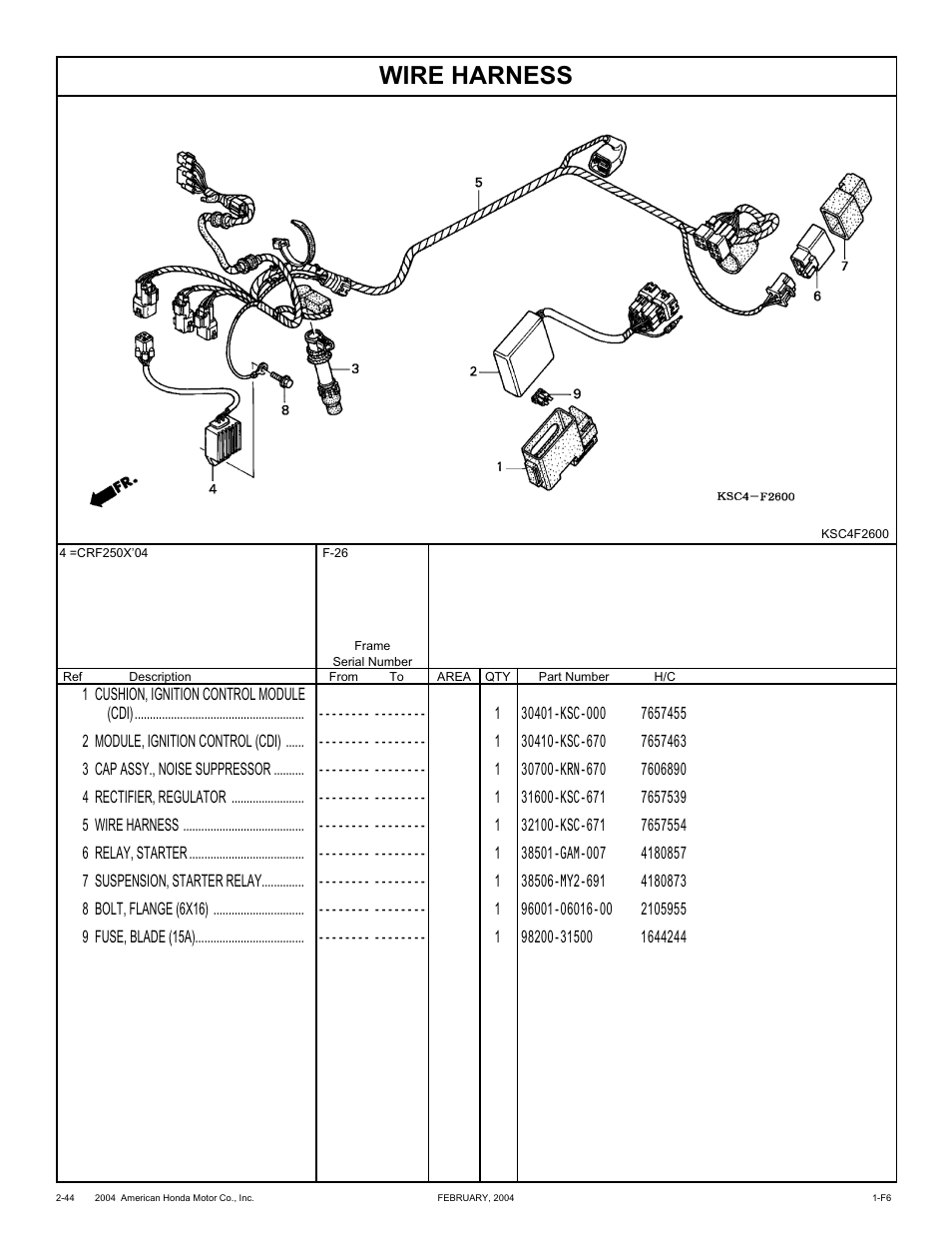 Wire harness | HONDA CRF250X'04 User Manual | Page 90 / 118