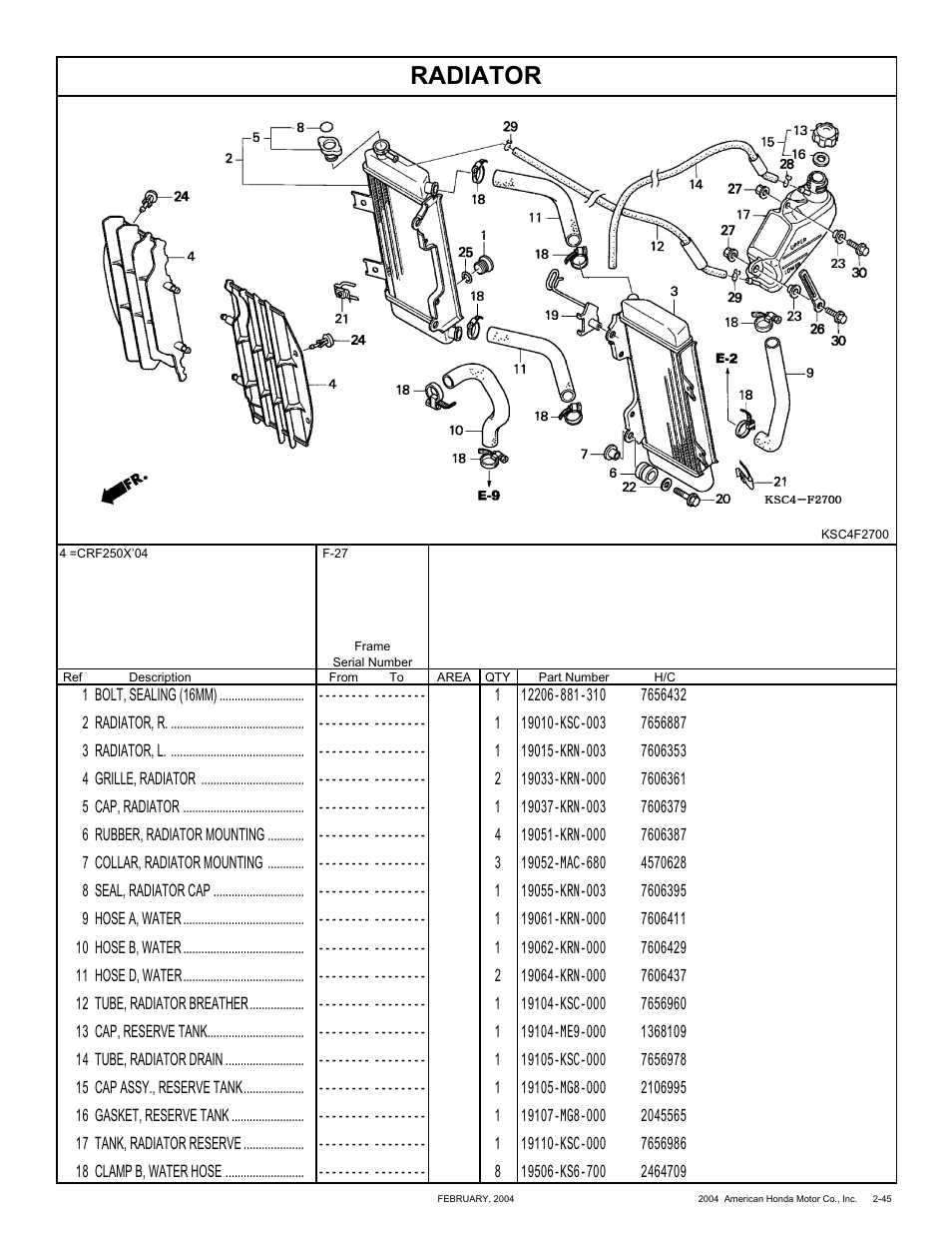 Radiator | HONDA CRF250X'04 User Manual | Page 91 / 118