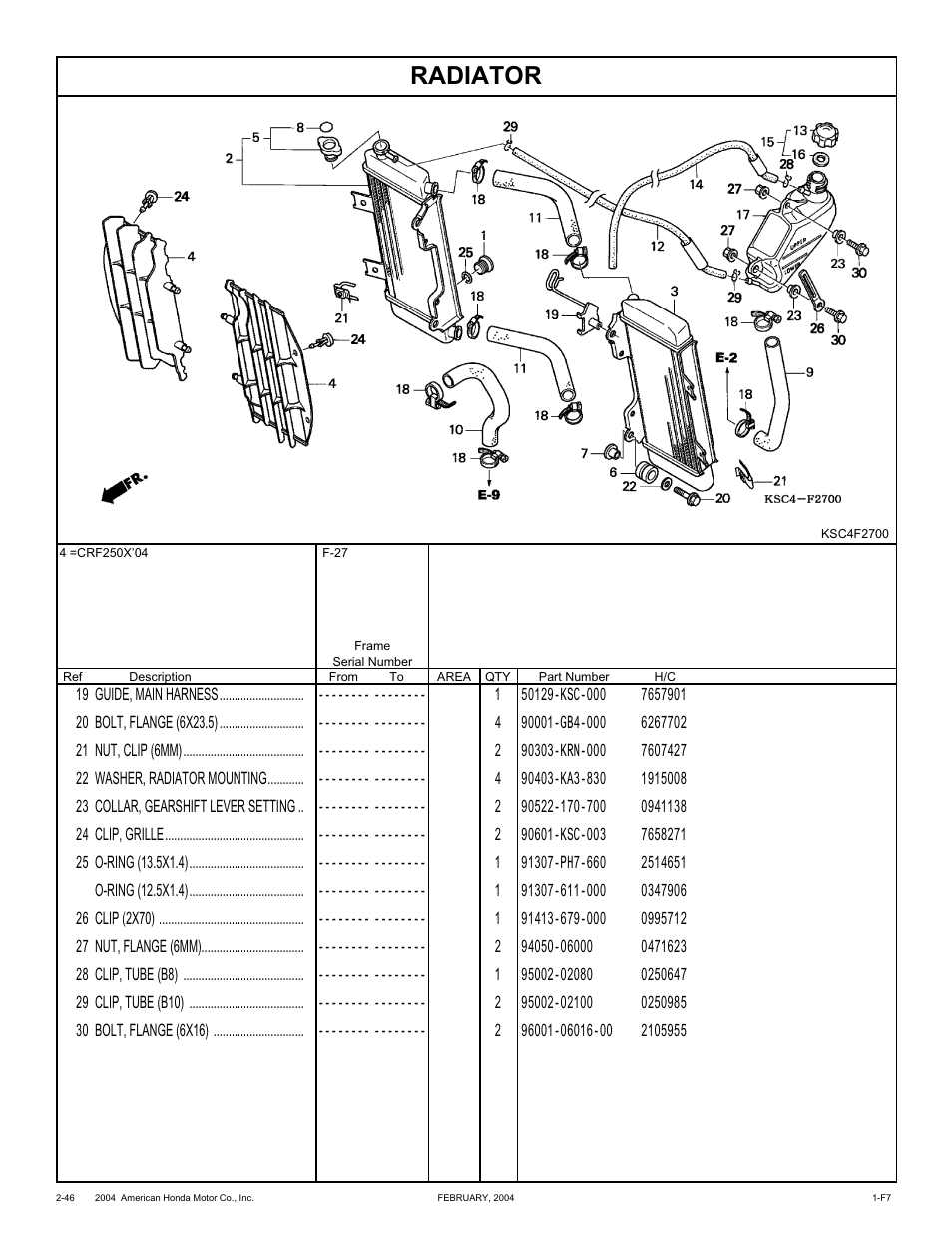 Radiator | HONDA CRF250X'04 User Manual | Page 92 / 118