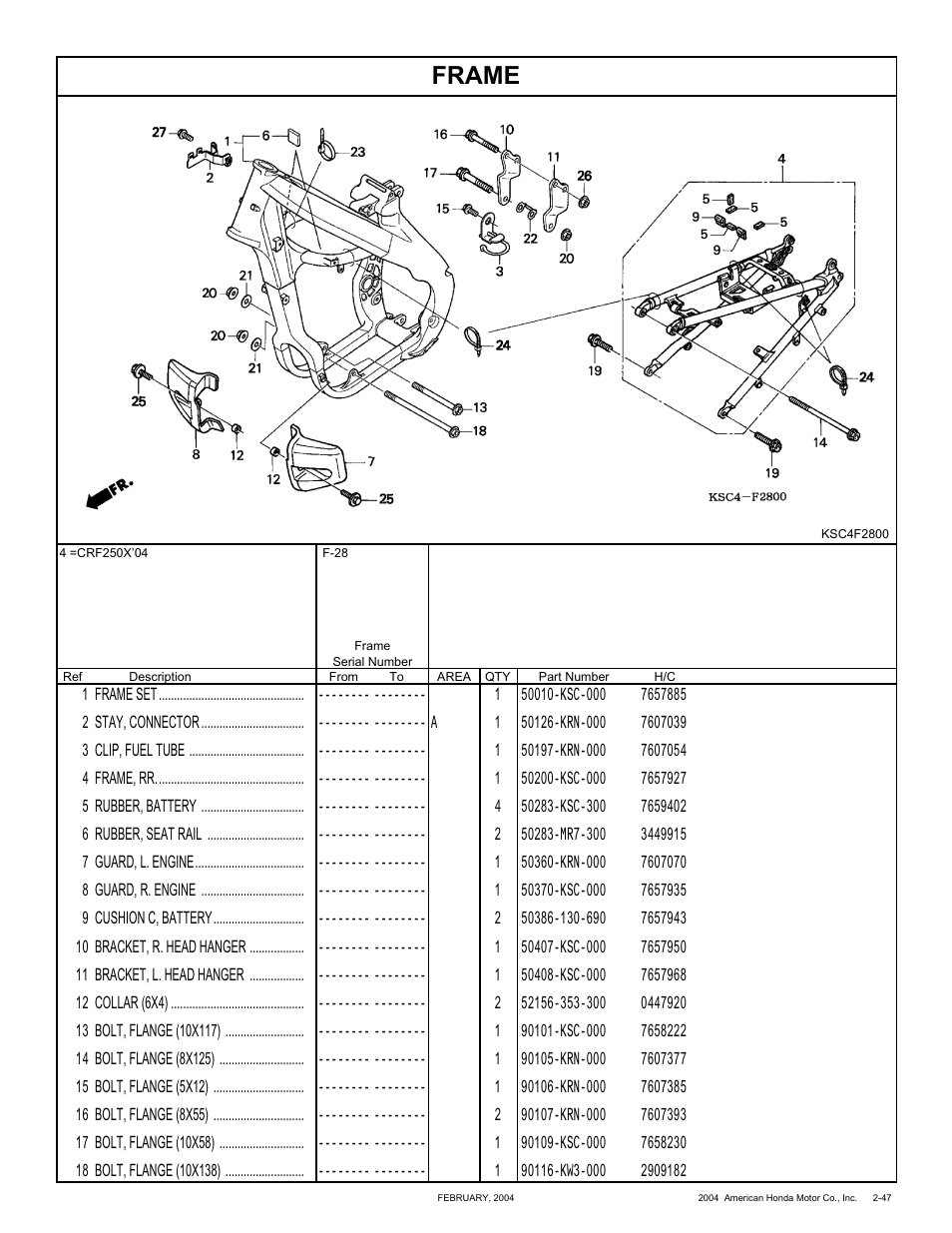 Frame | HONDA CRF250X'04 User Manual | Page 93 / 118