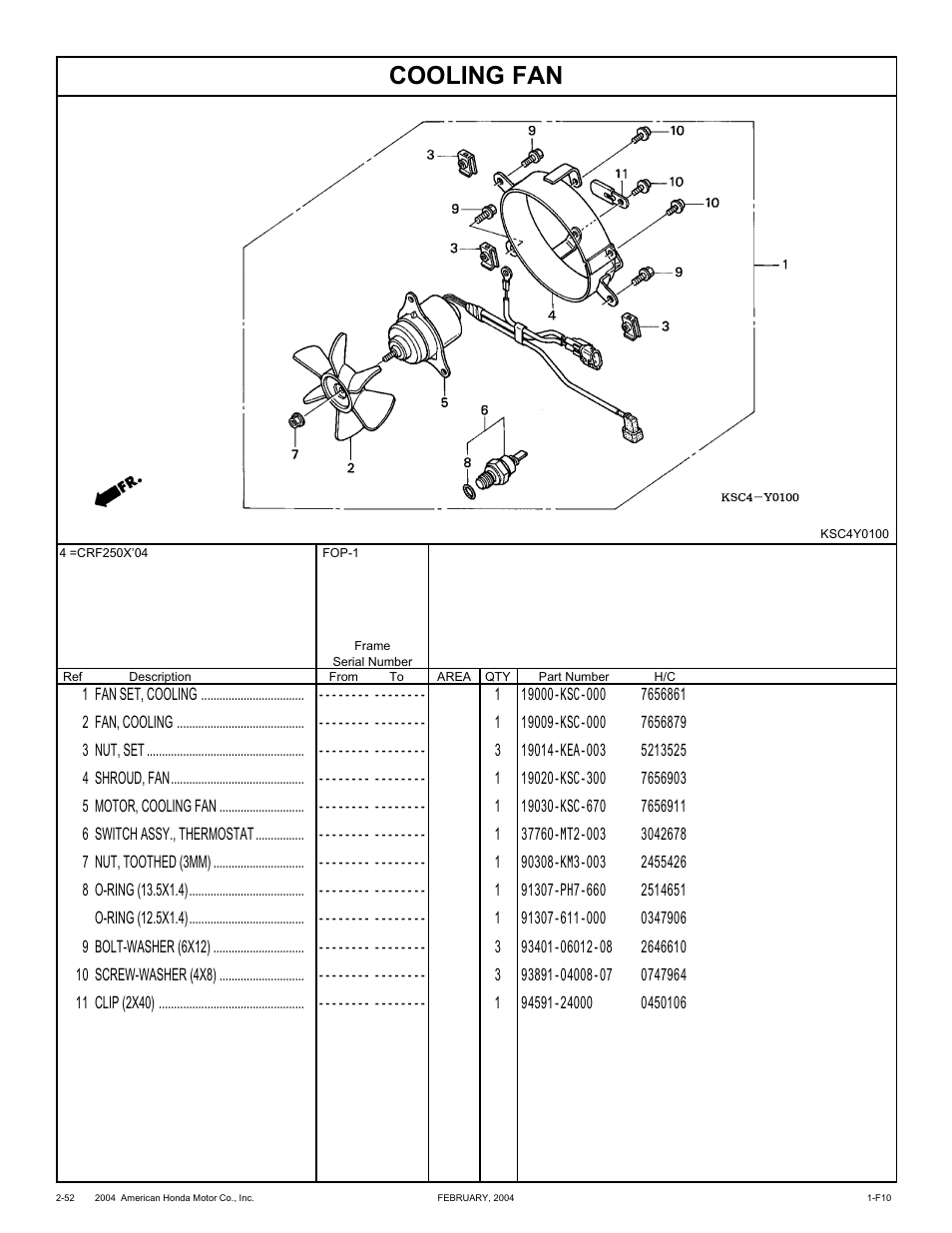 Cooling fan | HONDA CRF250X'04 User Manual | Page 98 / 118