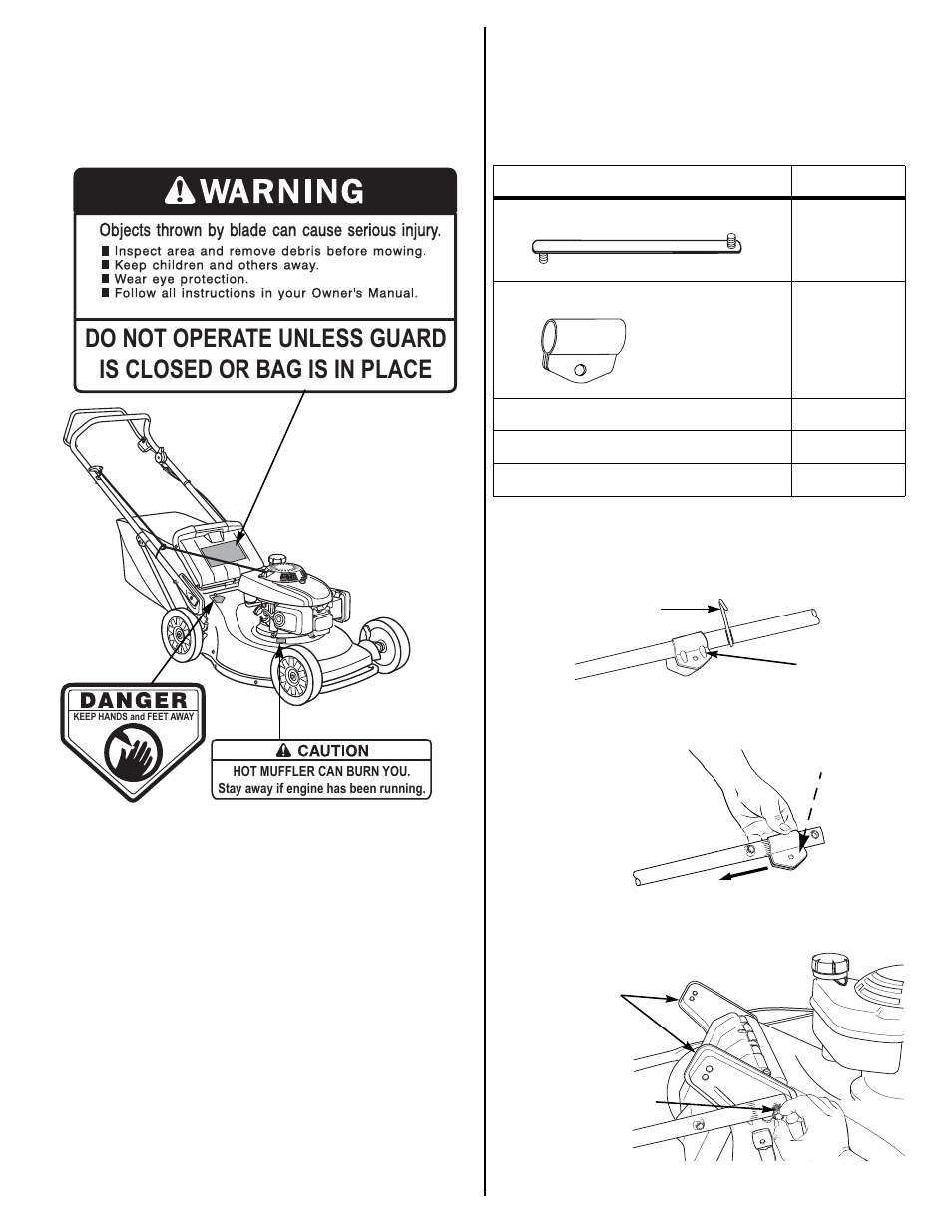 Safety label locations, Setting up your new mower, Loose parts | Handlebar setup | HONDA HRC216PDA User Manual | Page 3 / 24