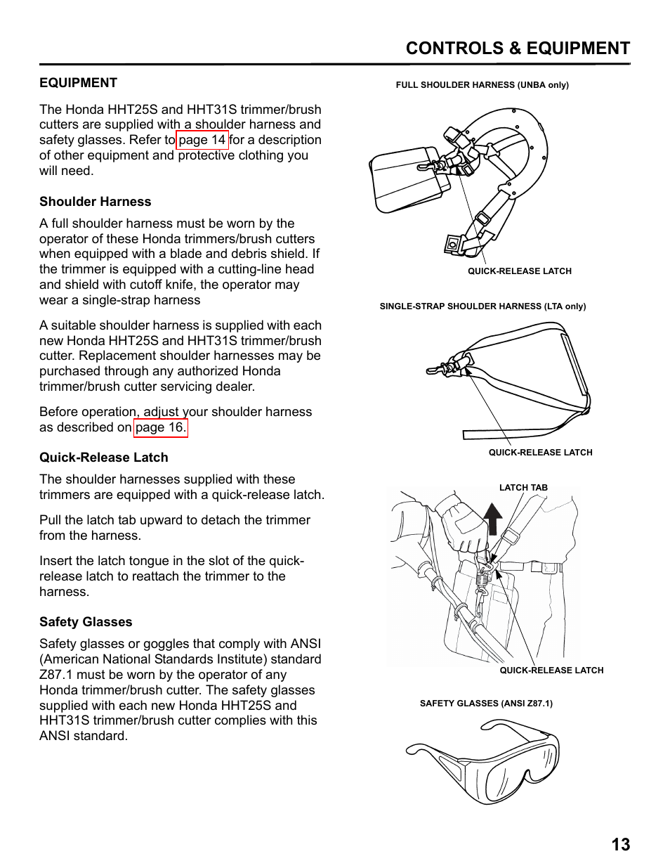 Equipment, Controls & equipment 13 | HONDA HHT31S User Manual | Page 15 / 66