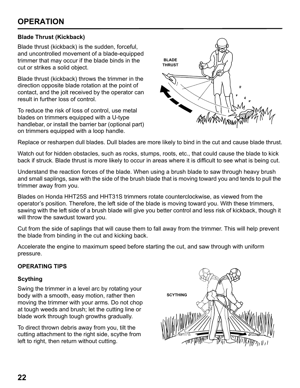 Operating tips, 22 operation | HONDA HHT31S User Manual | Page 24 / 66