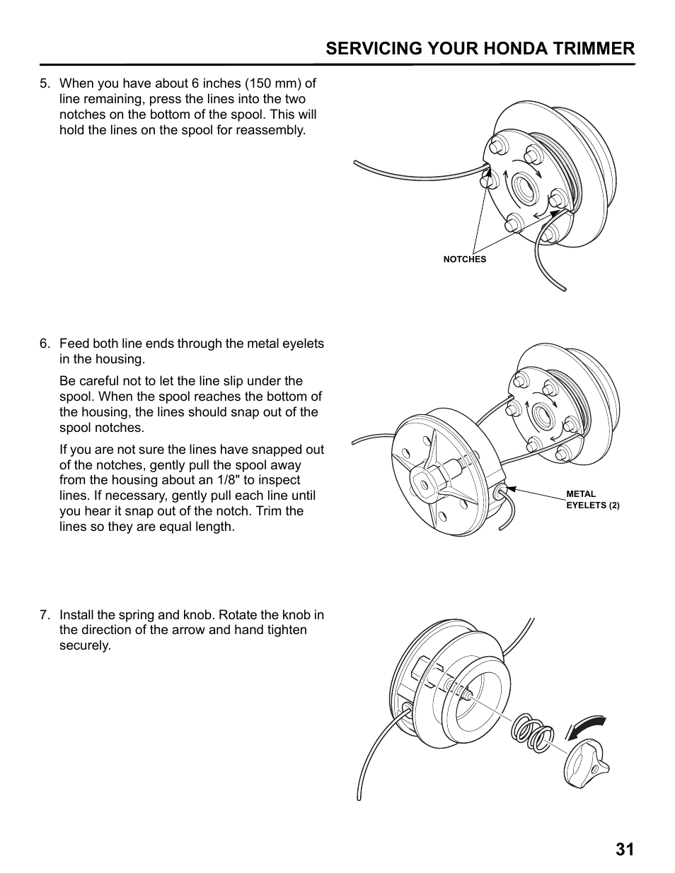 Servicing your honda trimmer 31 | HONDA HHT31S User Manual | Page 33 / 66