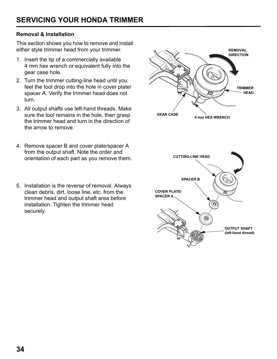 34 servicing your honda trimmer | HONDA HHT31S User Manual | Page 36 / 66