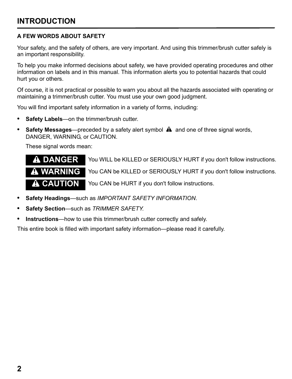 A few words about safety, Danger, Warning | Caution | HONDA HHT31S User Manual | Page 4 / 66