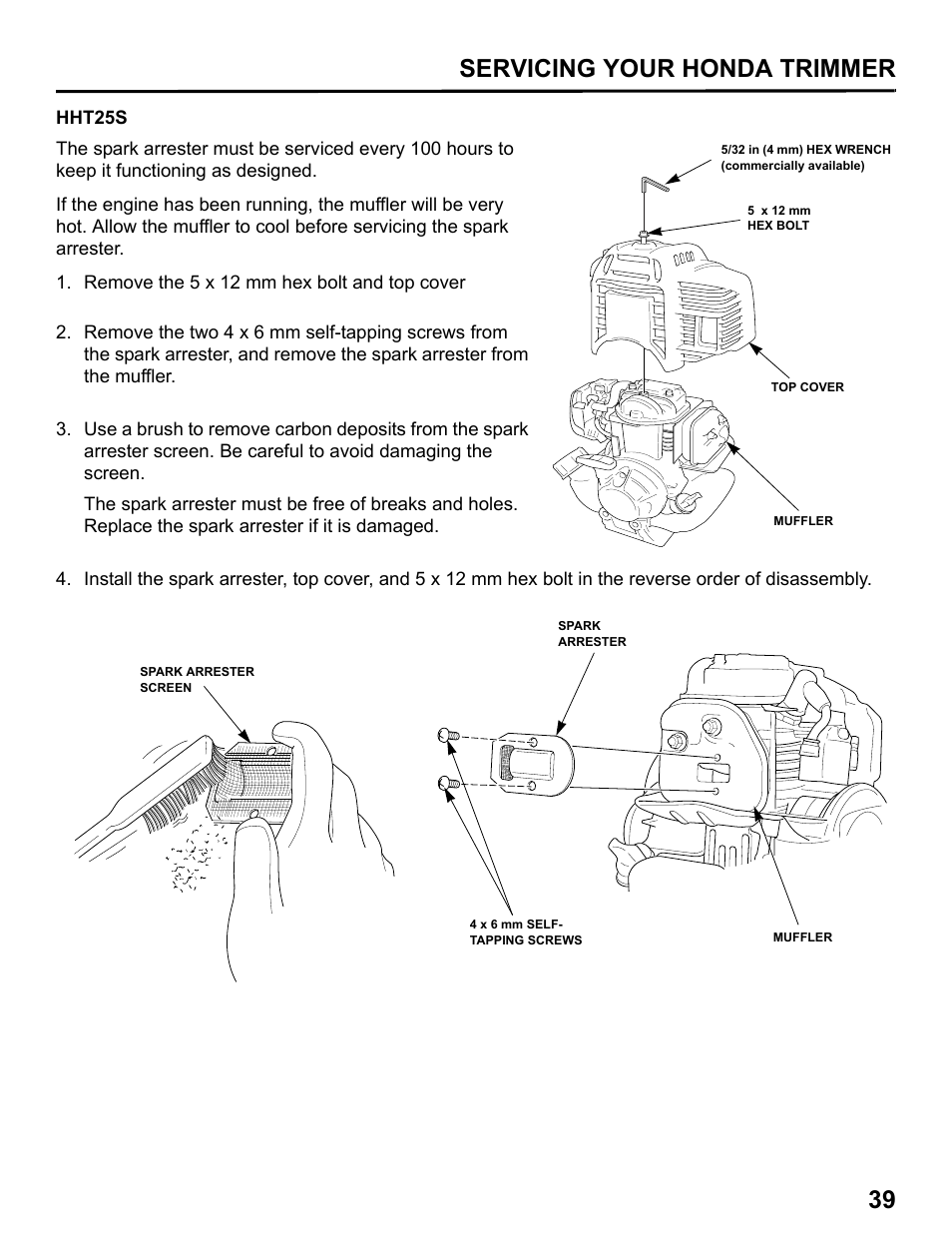 Servicing your honda trimmer 39 | HONDA HHT31S User Manual | Page 41 / 66