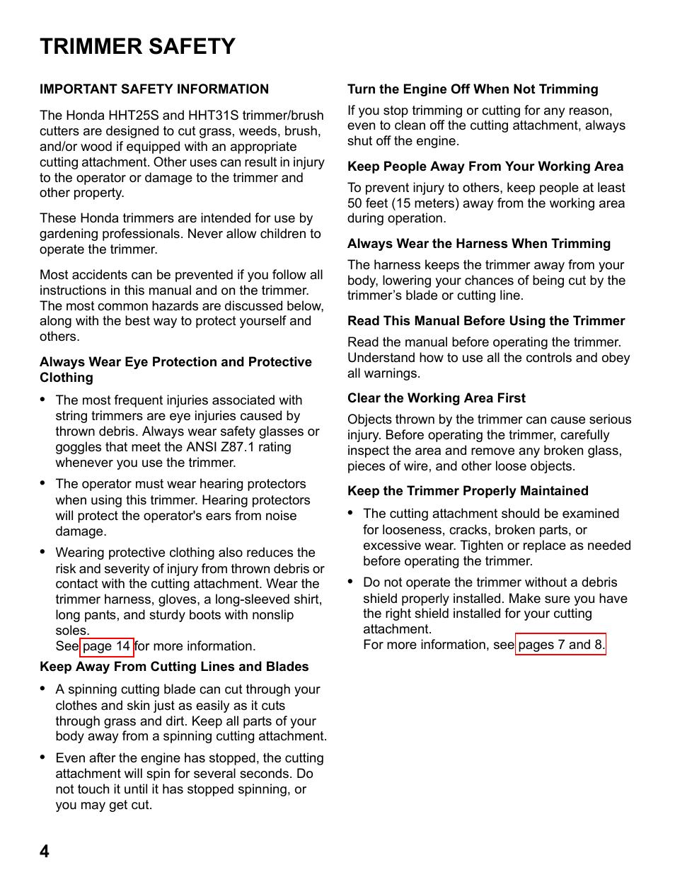Trimmer safety, Important safety information | HONDA HHT31S User Manual | Page 6 / 66