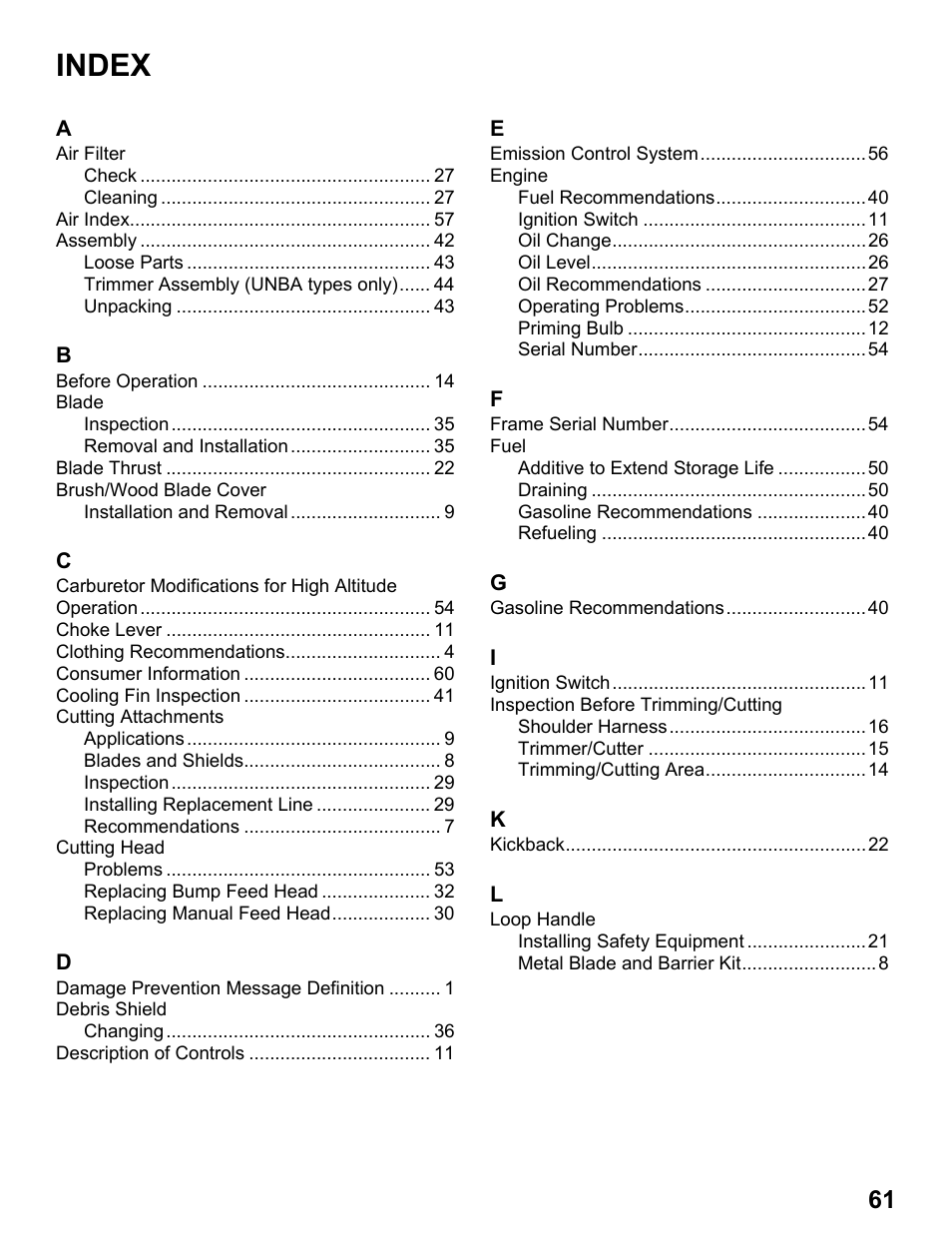 Index | HONDA HHT31S User Manual | Page 63 / 66