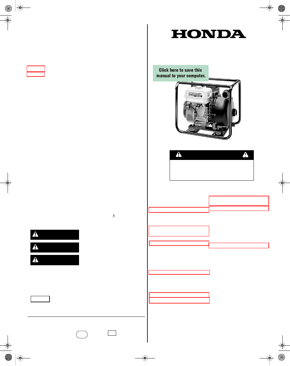 HONDA WMP20X User Manual | 24 pages