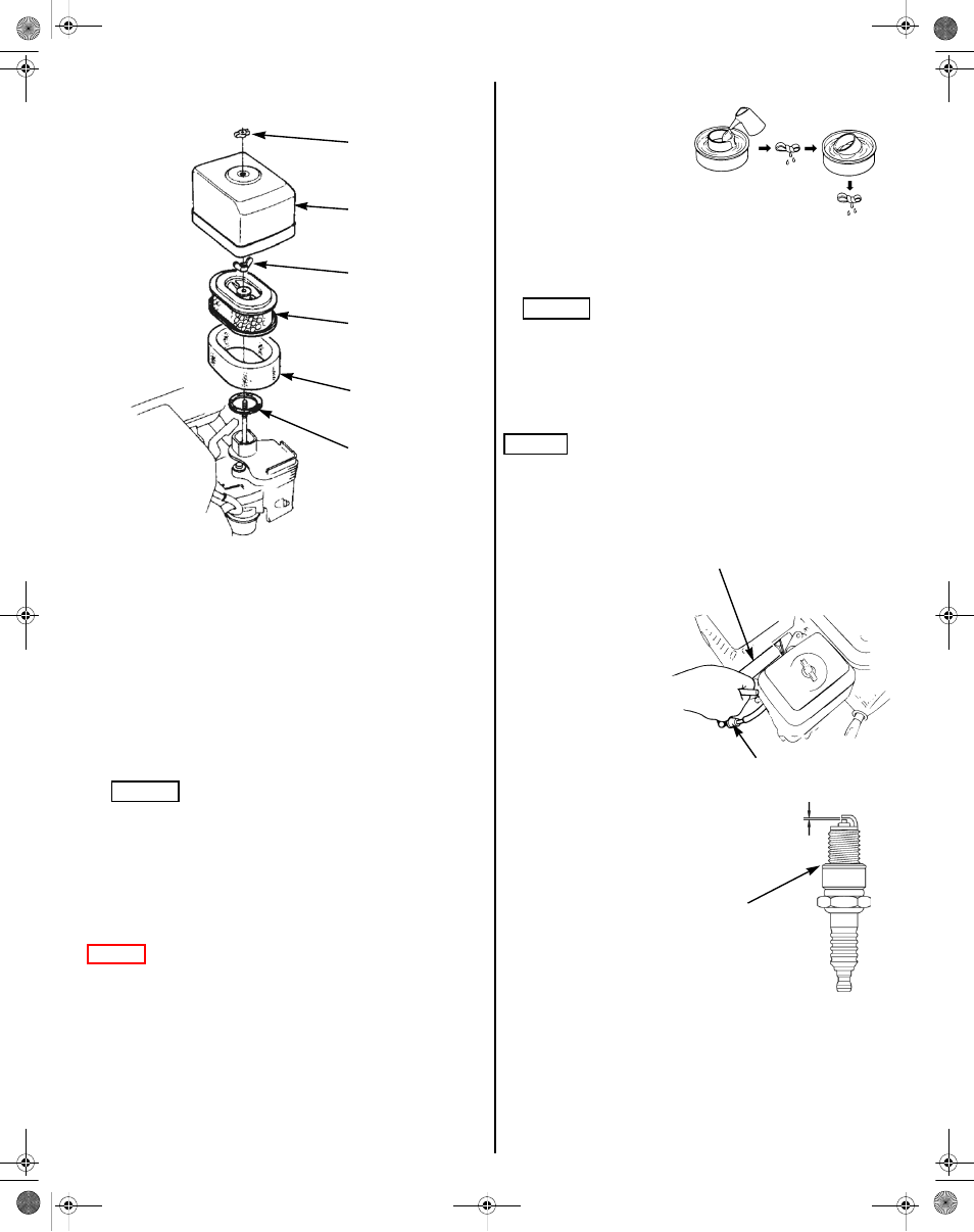 Air filter inspection, Air filter cleaning, Spark plug service | P. 9) | HONDA WMP20X User Manual | Page 9 / 24