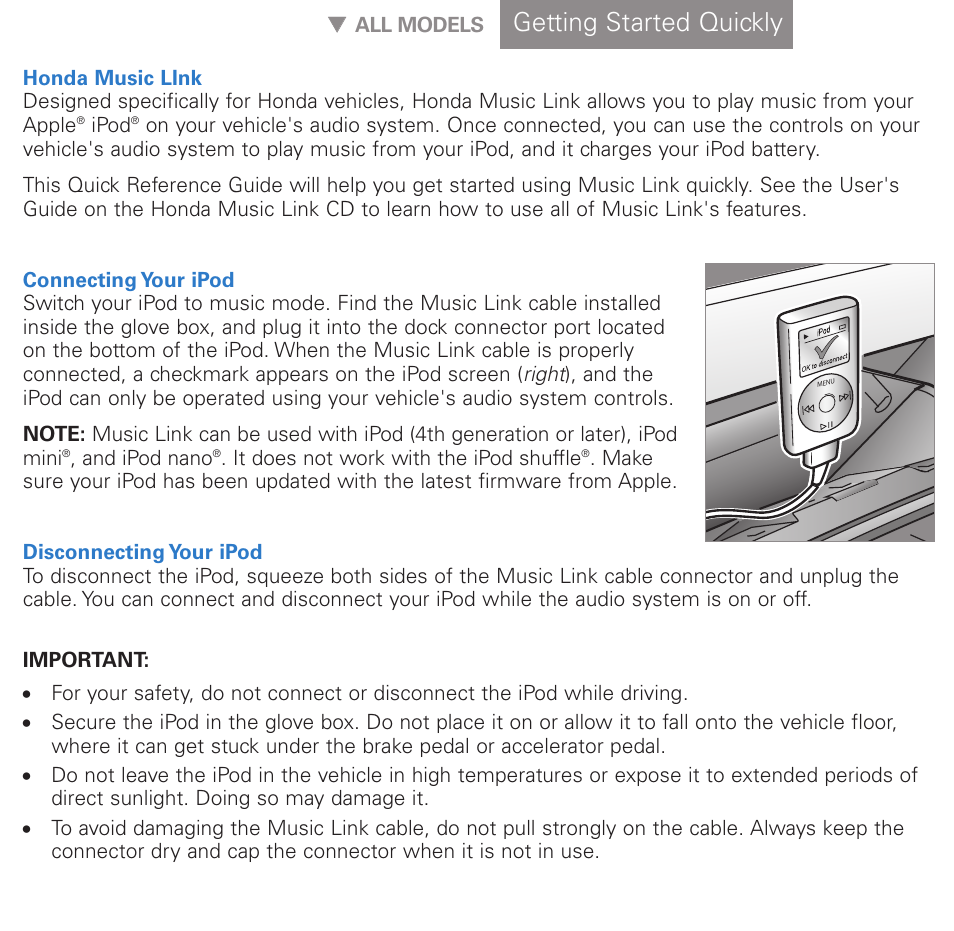 Getting started quickly | HONDA Music Link User Manual | Page 2 / 12