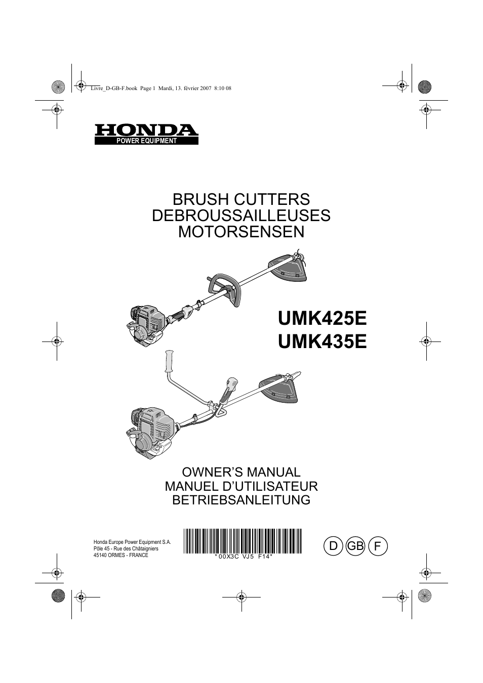 HONDA UMK435E User Manual | 67 pages