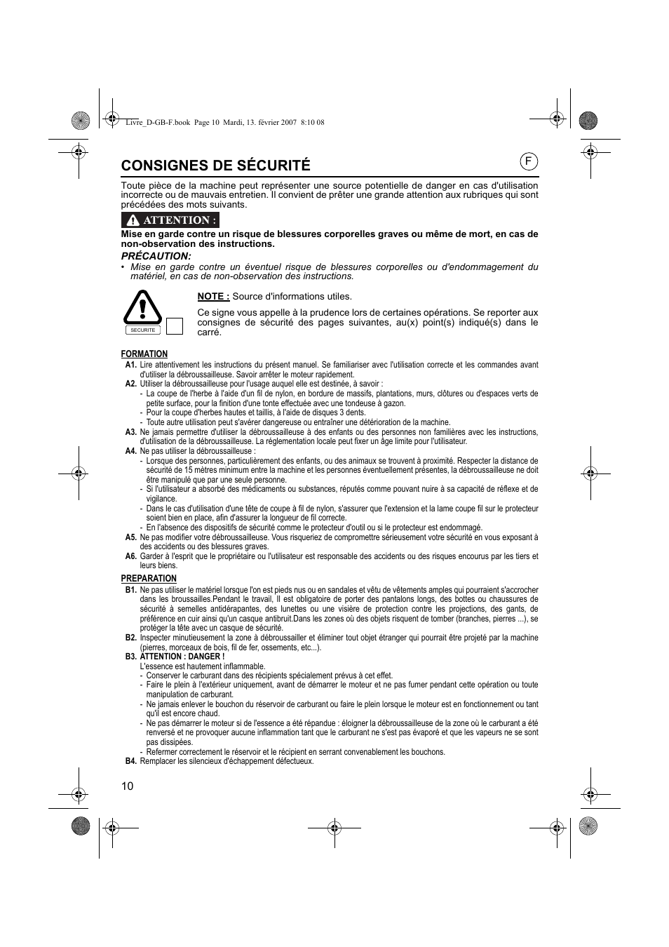 Consignes de sécurité | HONDA UMK435E User Manual | Page 10 / 67