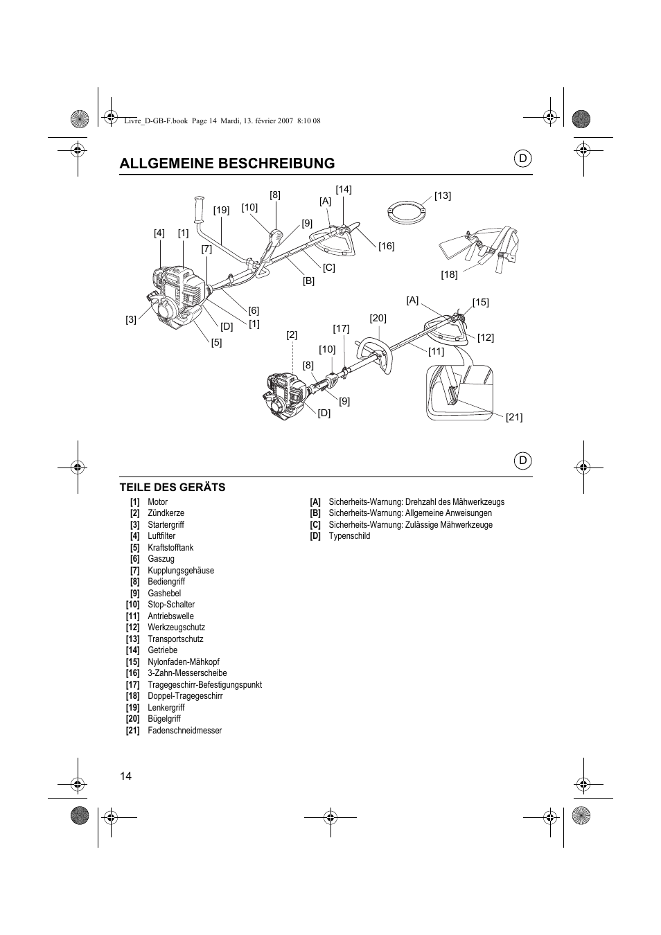 Allgemeine beschreibung | HONDA UMK435E User Manual | Page 14 / 67