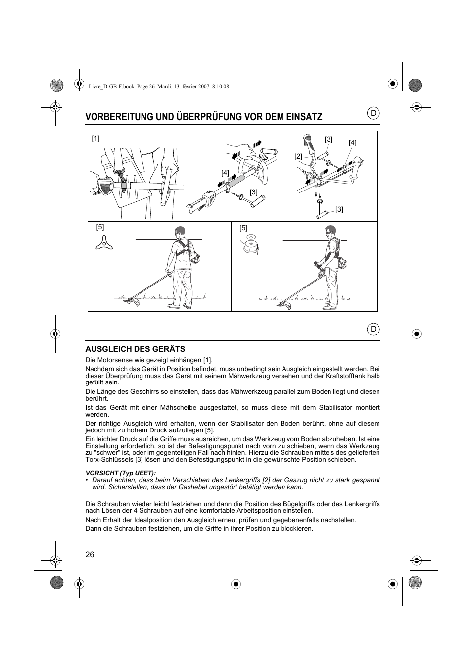 Vorbereitung und überprüfung vor dem einsatz | HONDA UMK435E User Manual | Page 26 / 67