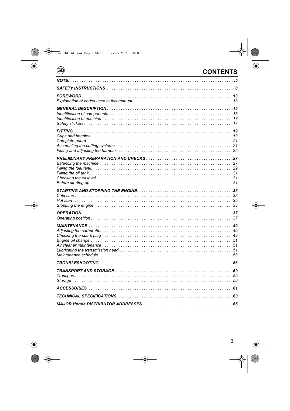 HONDA UMK435E User Manual | Page 3 / 67