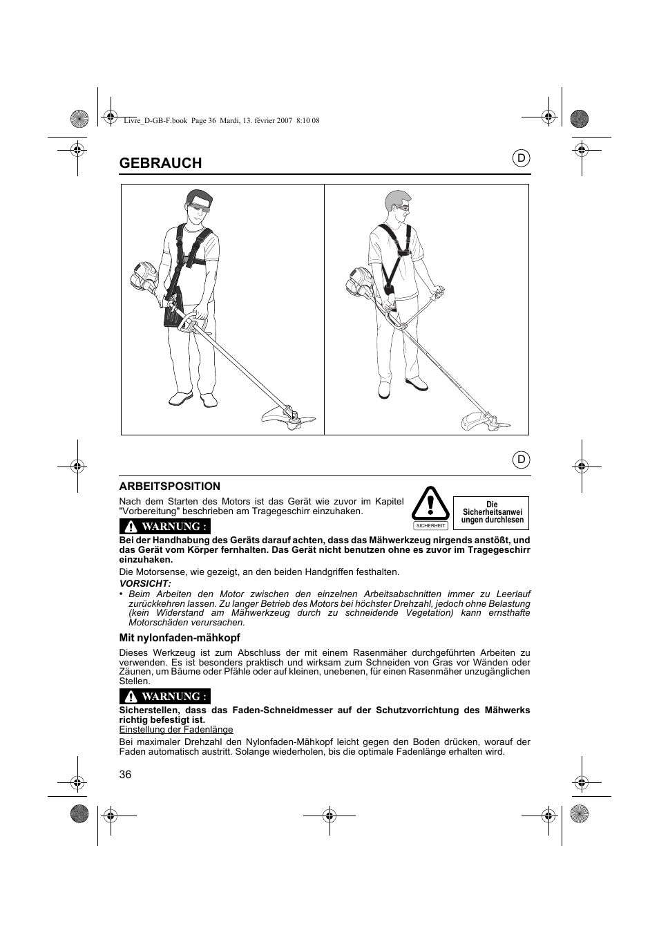 Gebrauch | HONDA UMK435E User Manual | Page 36 / 67