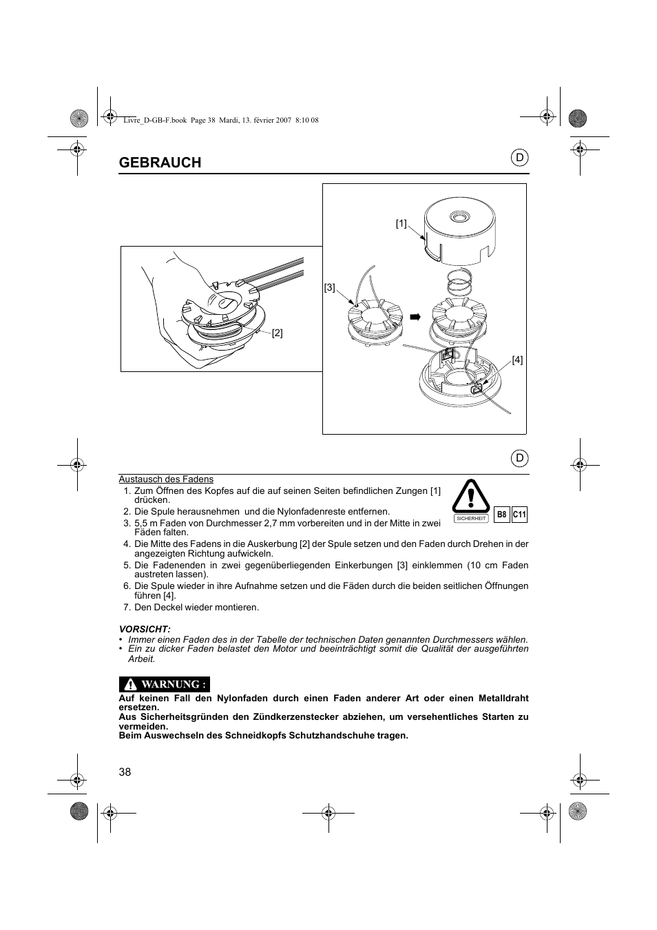 Gebrauch | HONDA UMK435E User Manual | Page 38 / 67