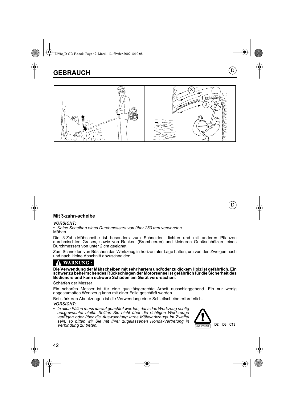 Gebrauch | HONDA UMK435E User Manual | Page 42 / 67