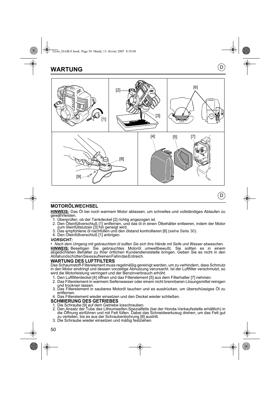 Wartung | HONDA UMK435E User Manual | Page 50 / 67