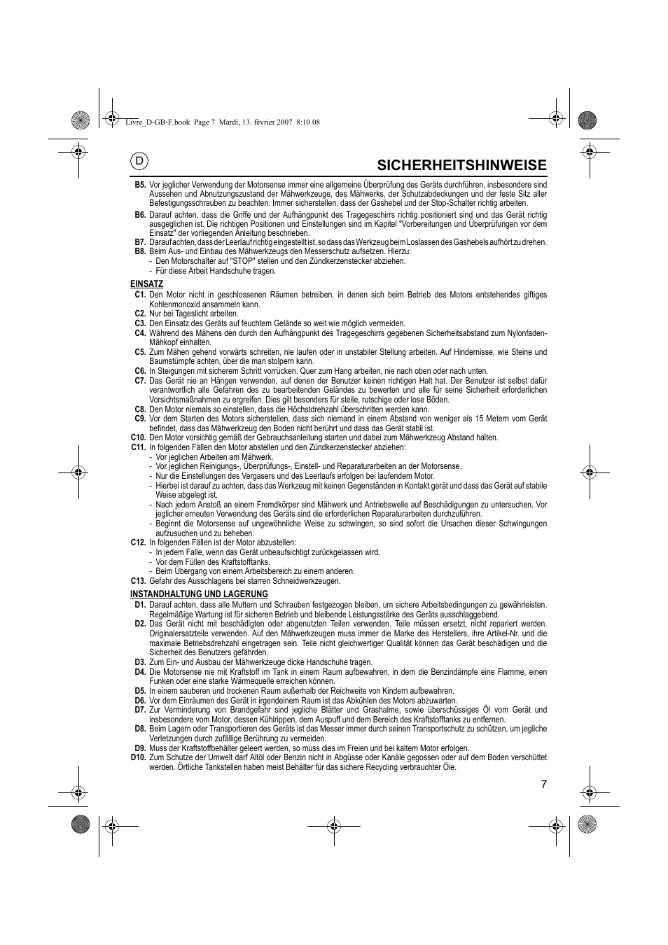 Sicherheitshinweise | HONDA UMK435E User Manual | Page 7 / 67