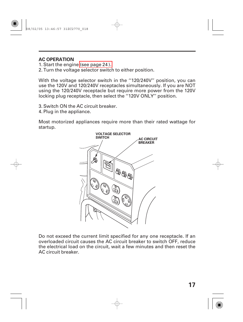 Ac operation | HONDA EG5000X User Manual | Page 19 / 51