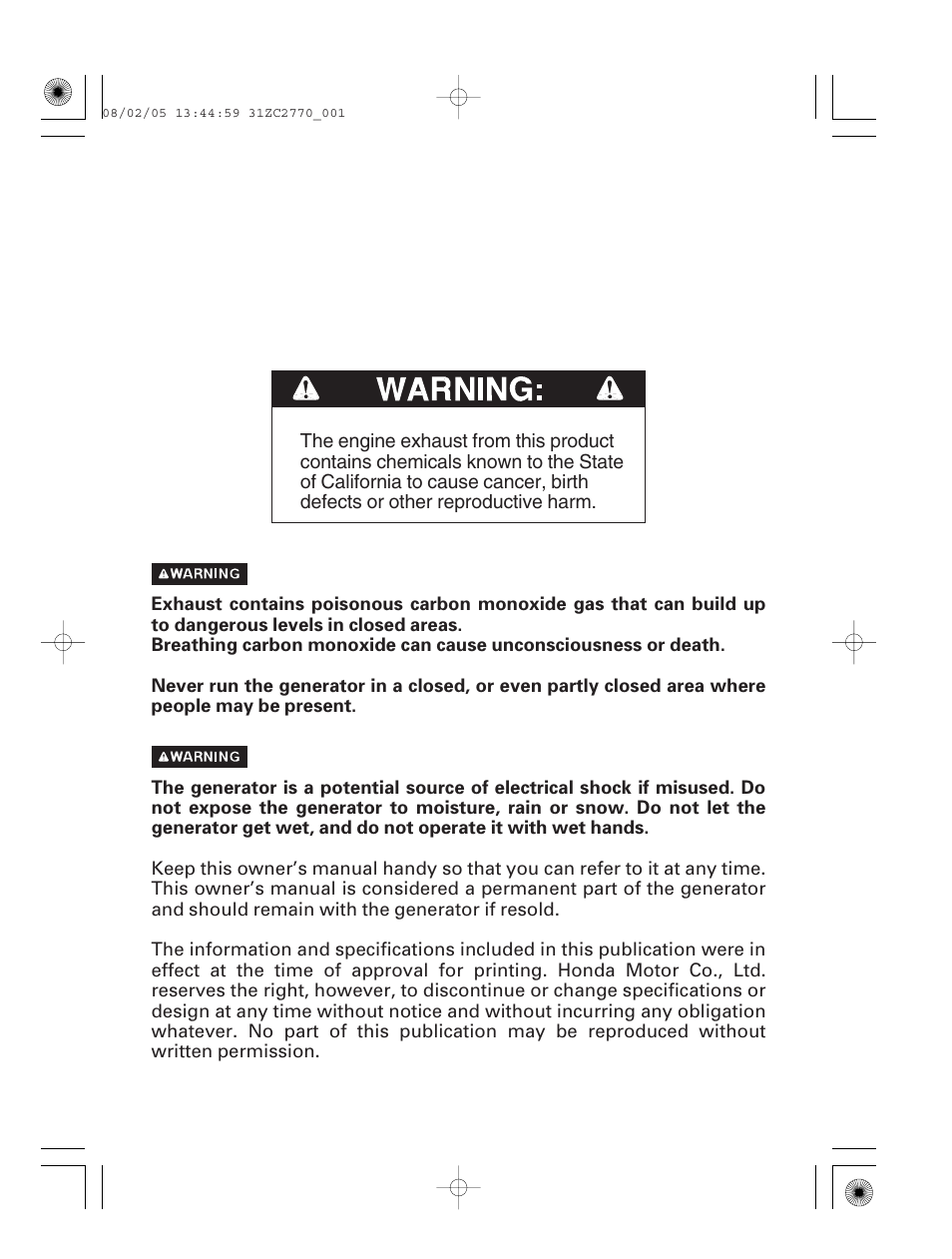 HONDA EG5000X User Manual | Page 2 / 51