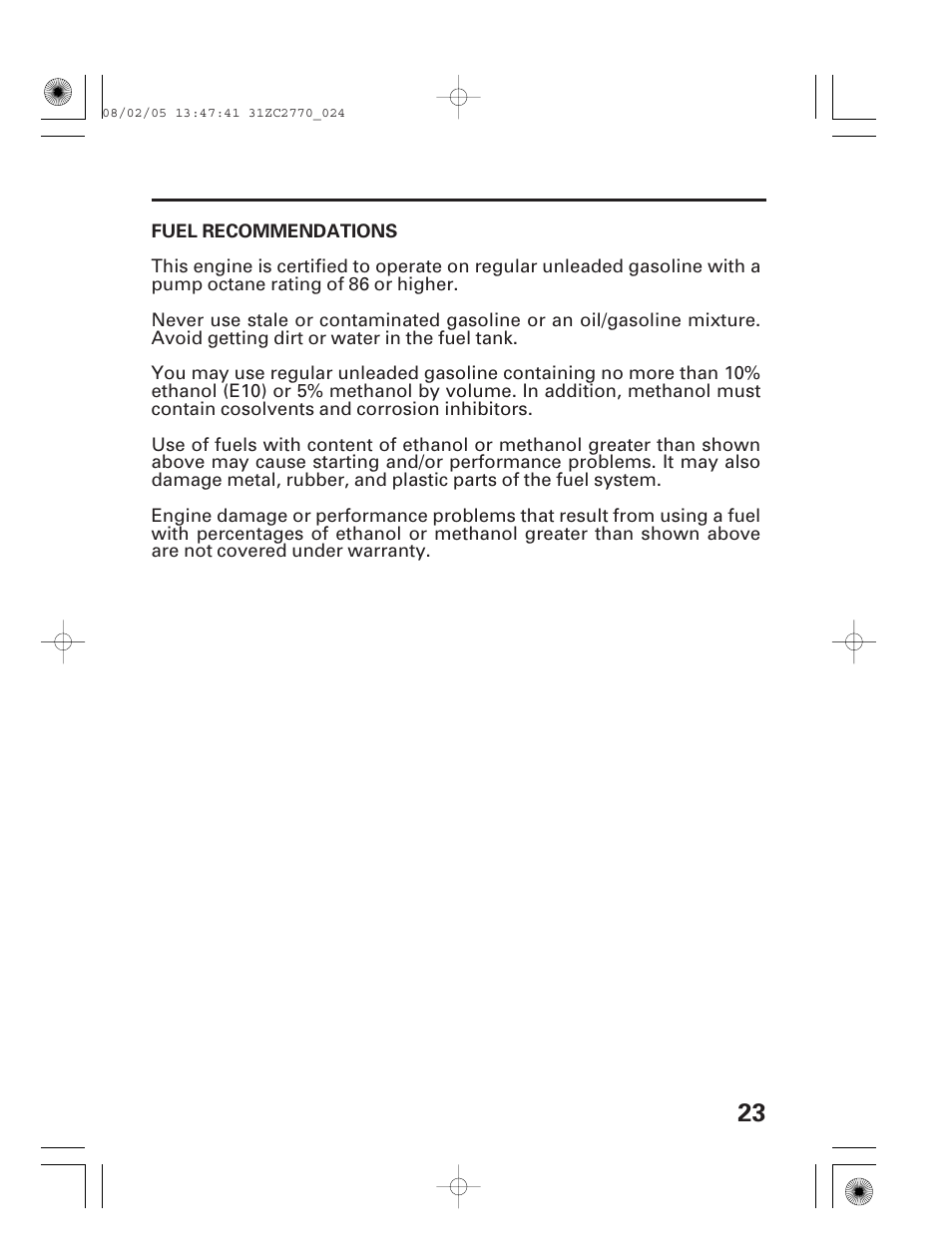 Fuel recommendations | HONDA EG5000X User Manual | Page 25 / 51