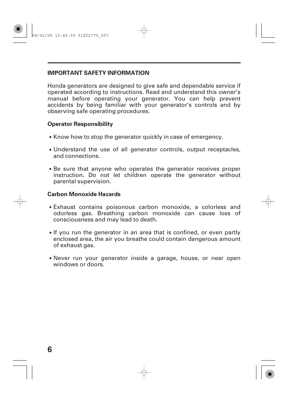 Important safety information | HONDA EG5000X User Manual | Page 8 / 51