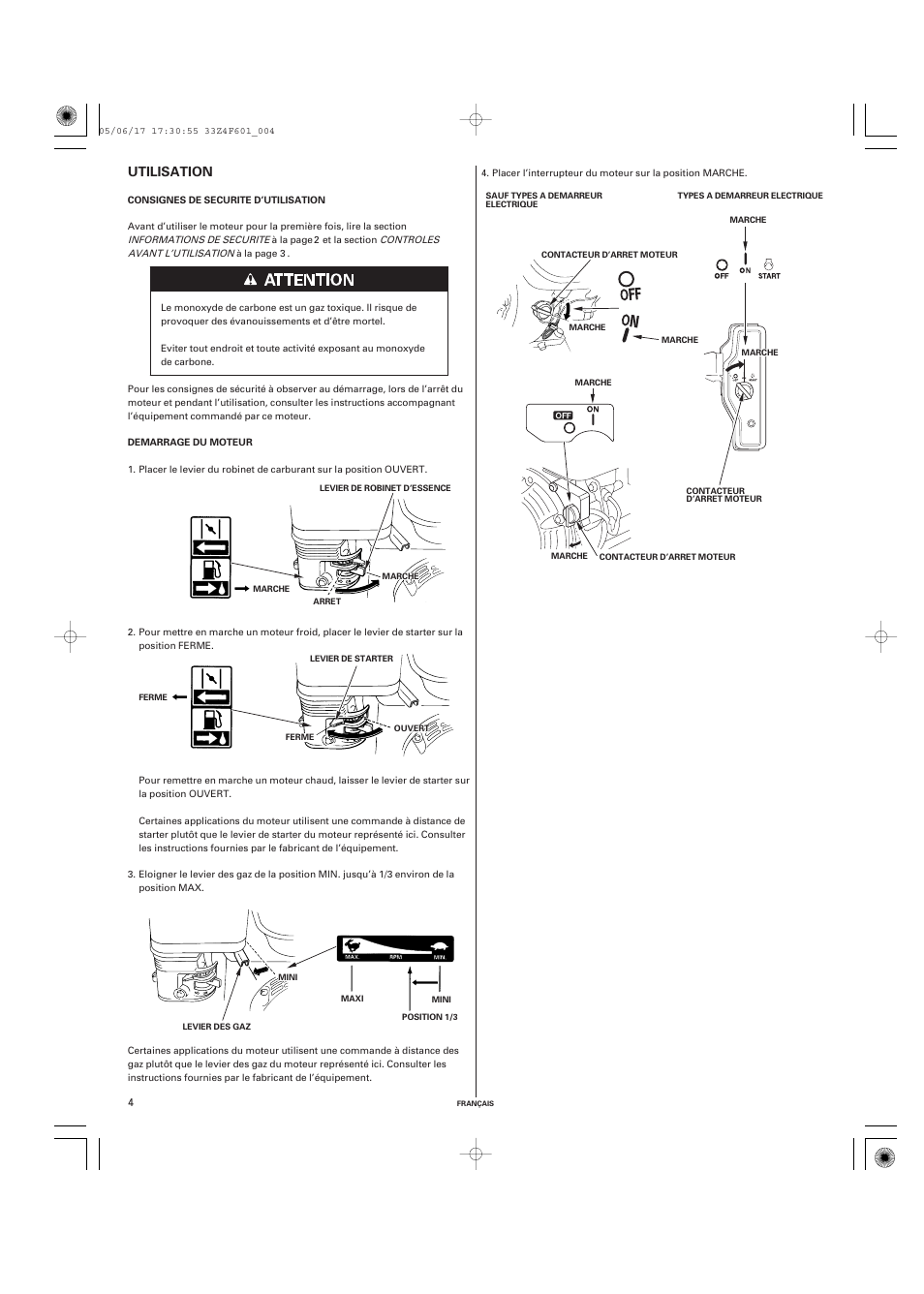 Utilisation | HONDA GX200 User Manual | Page 24 / 60