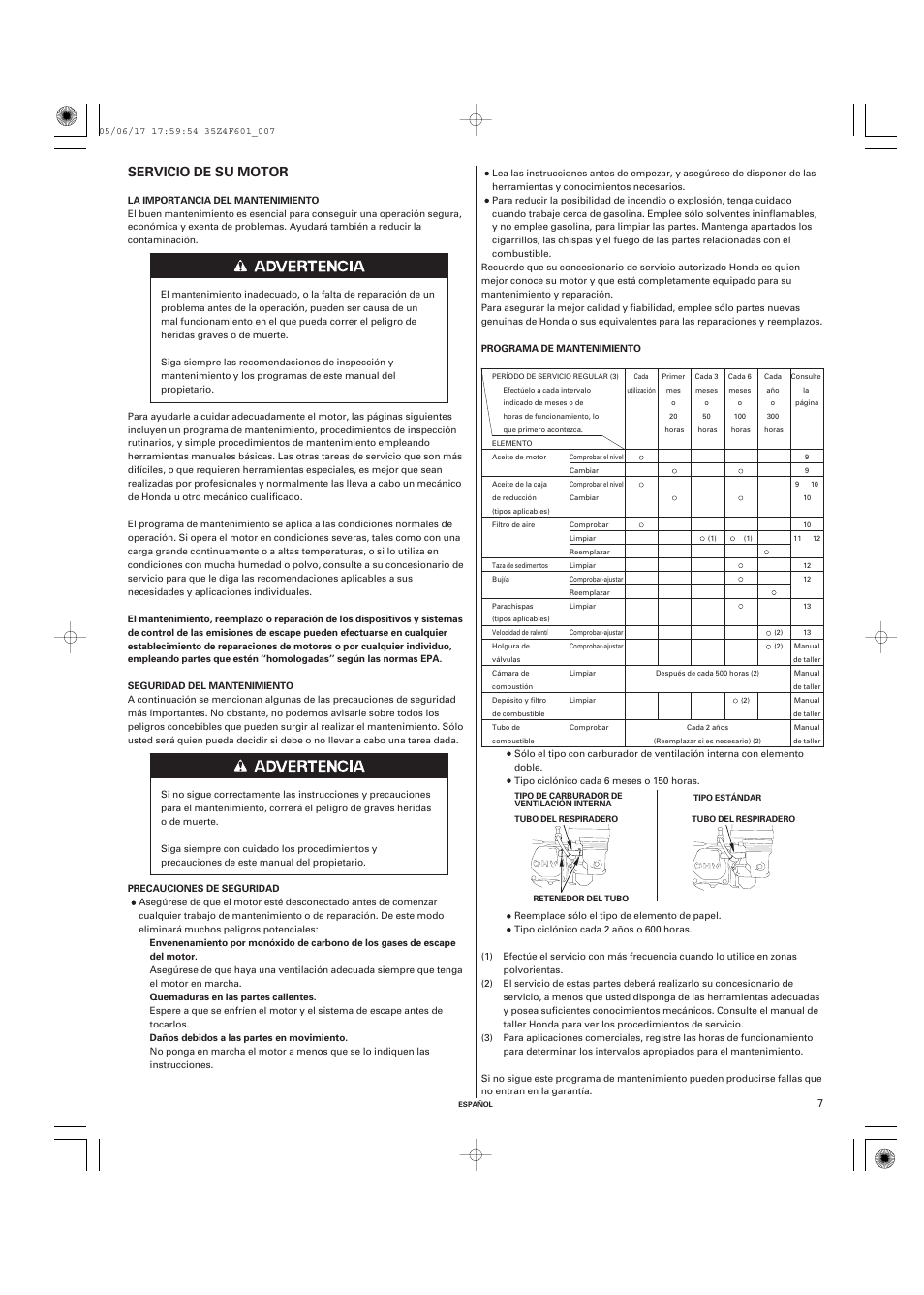 Servicio de su motor | HONDA GX200 User Manual | Page 47 / 60