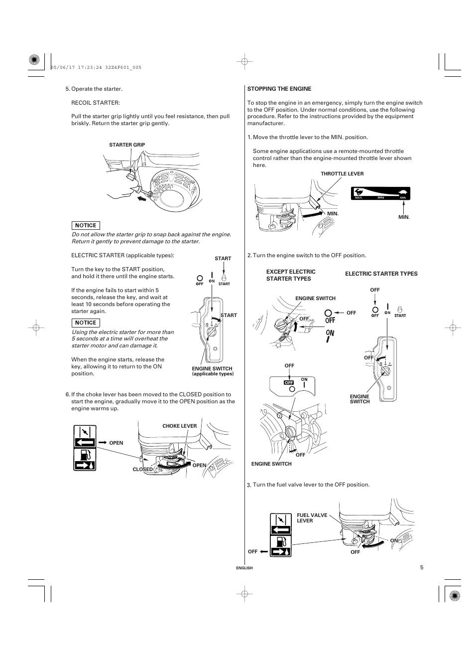 Stopping the engine | HONDA GX200 User Manual | Page 5 / 60