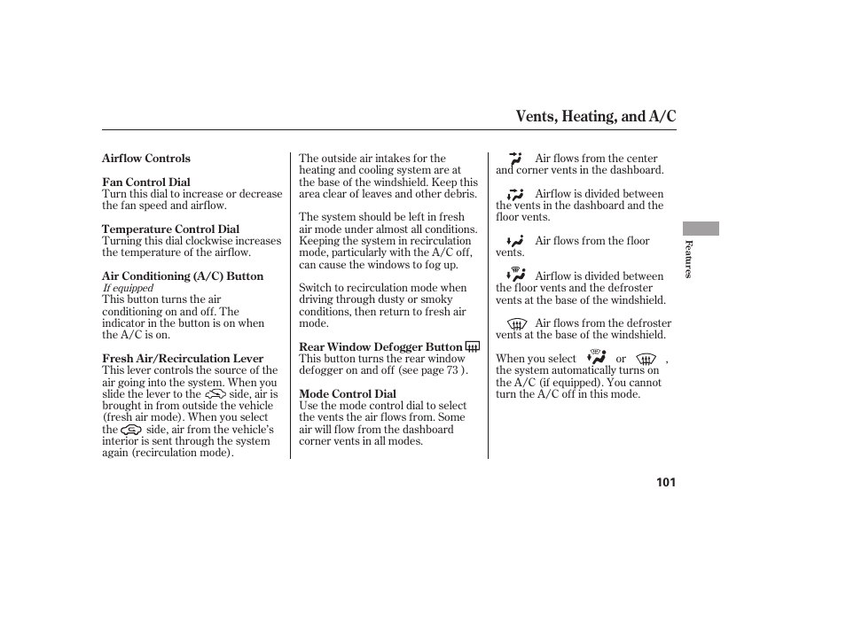 Vents, heating, and a/c | HONDA Accord xl 2007 Fit User Manual | Page 105 / 262