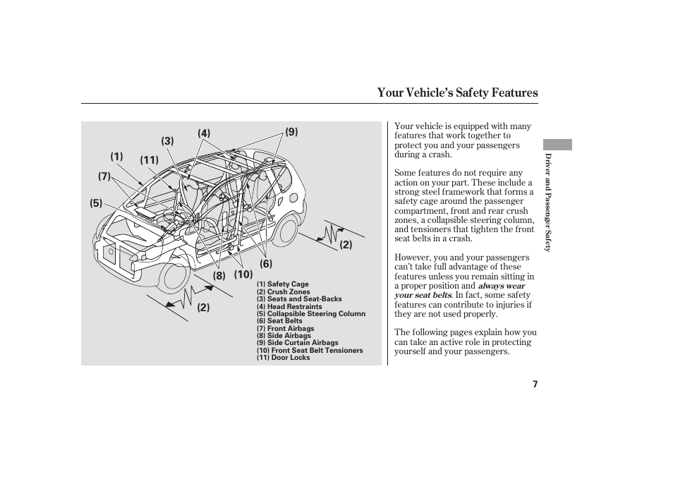 Your vehicle’s safety features | HONDA Accord xl 2007 Fit User Manual | Page 11 / 262