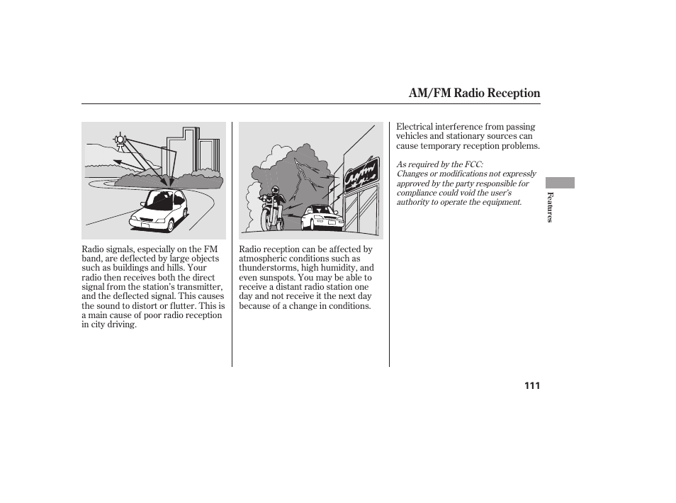 Am/fm radio reception | HONDA Accord xl 2007 Fit User Manual | Page 115 / 262