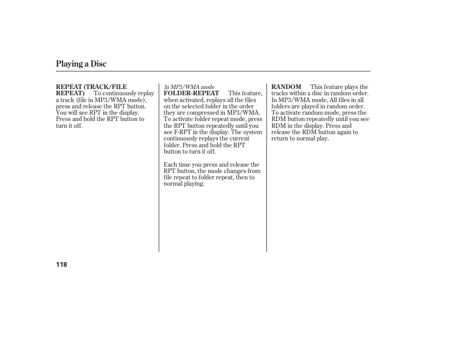 Playing a disc | HONDA Accord xl 2007 Fit User Manual | Page 122 / 262