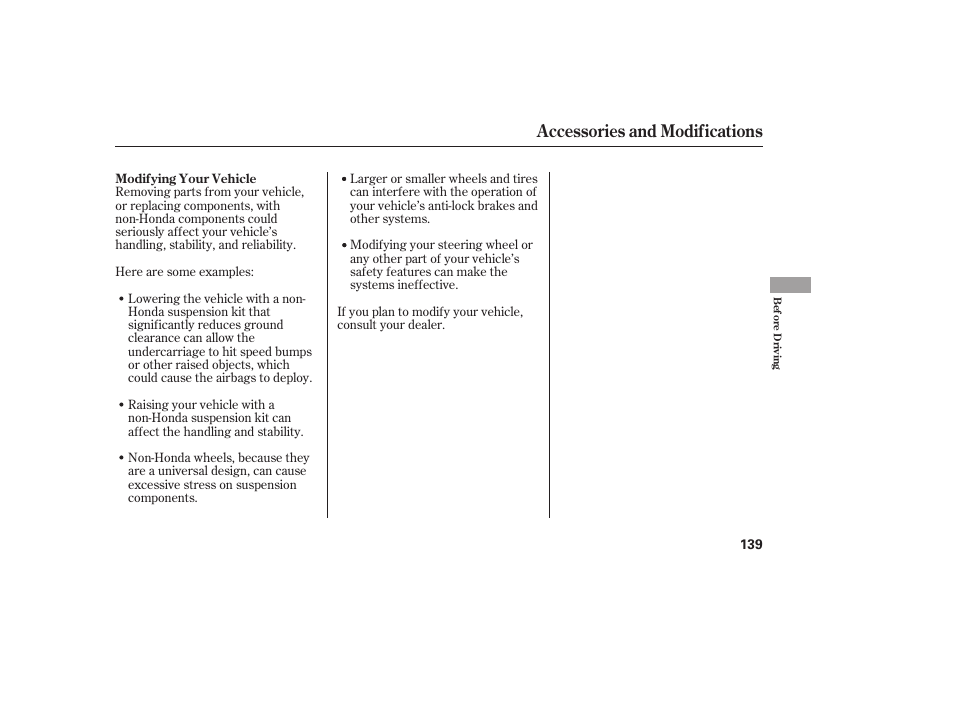 Accessories and modifications | HONDA Accord xl 2007 Fit User Manual | Page 143 / 262