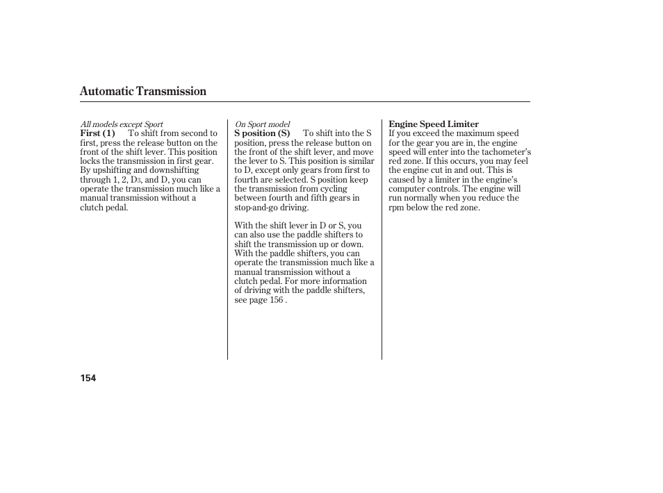 Automatic transmission | HONDA Accord xl 2007 Fit User Manual | Page 158 / 262