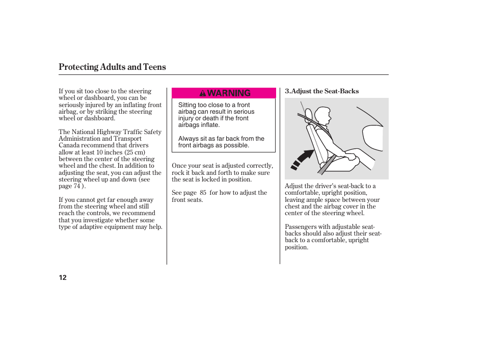 Protecting adults and teens | HONDA Accord xl 2007 Fit User Manual | Page 16 / 262