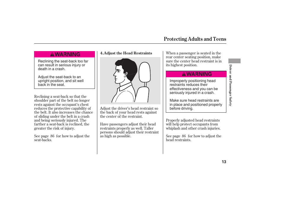 Protecting adults and teens | HONDA Accord xl 2007 Fit User Manual | Page 17 / 262