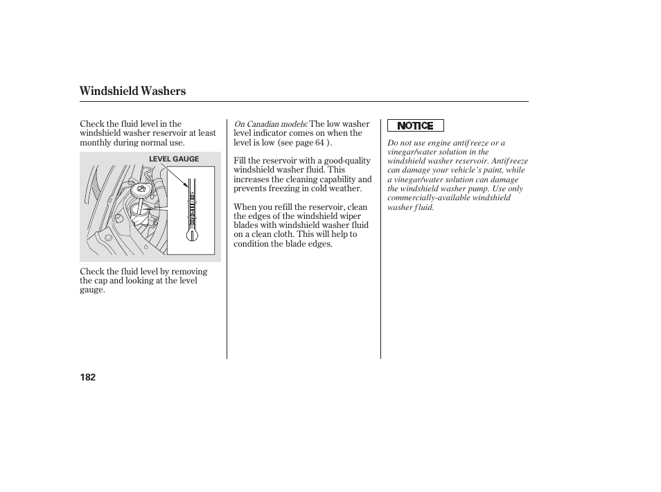 Windshield washers | HONDA Accord xl 2007 Fit User Manual | Page 186 / 262