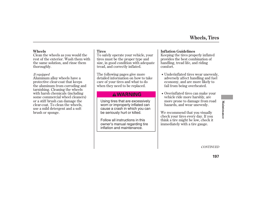 Wheels, tires | HONDA Accord xl 2007 Fit User Manual | Page 201 / 262
