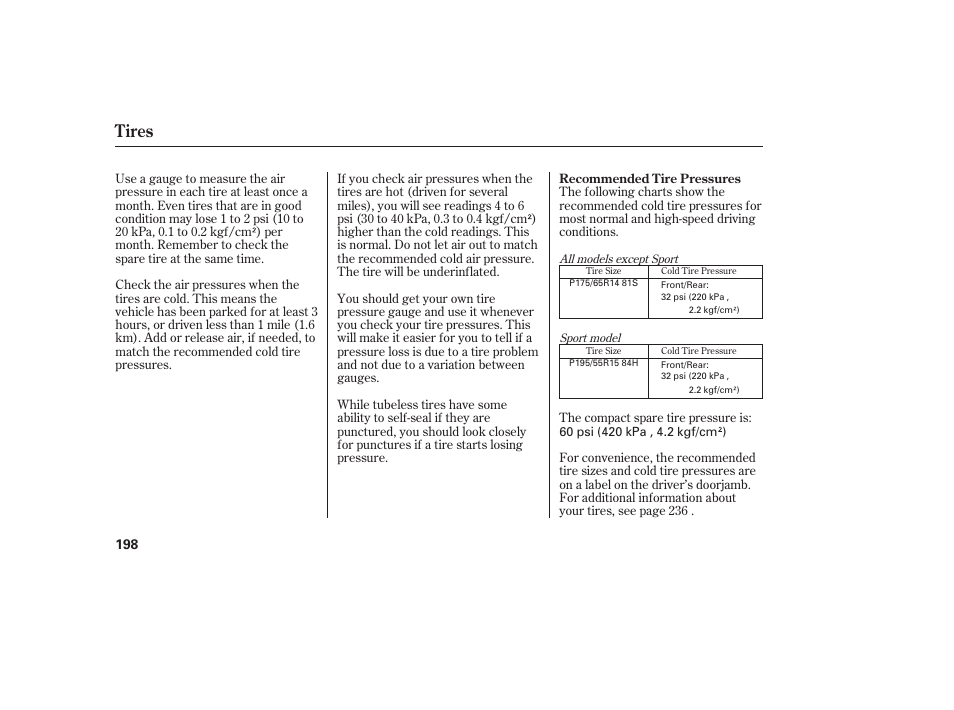 Tires | HONDA Accord xl 2007 Fit User Manual | Page 202 / 262