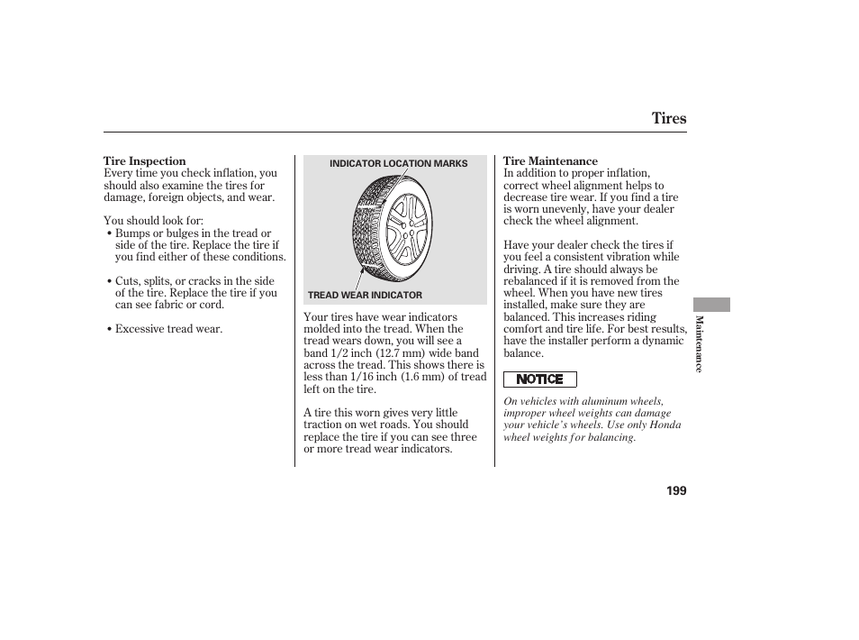 Tires | HONDA Accord xl 2007 Fit User Manual | Page 203 / 262