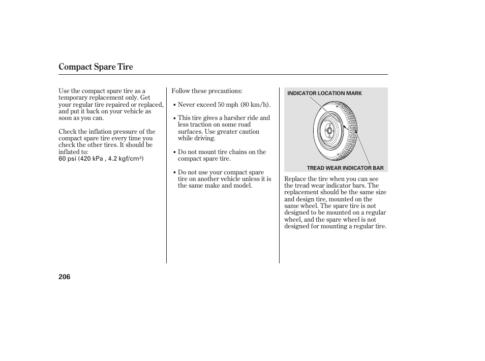 Compact spare tire | HONDA Accord xl 2007 Fit User Manual | Page 210 / 262