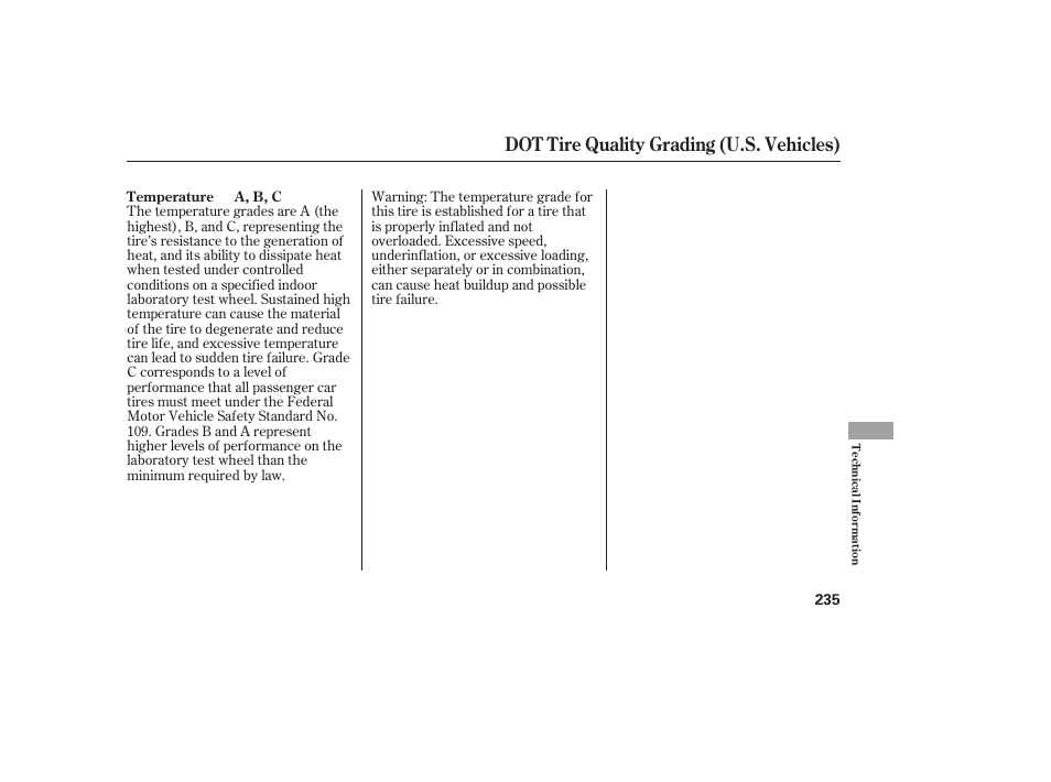 Dot tire quality grading (u.s. vehicles) | HONDA Accord xl 2007 Fit User Manual | Page 239 / 262